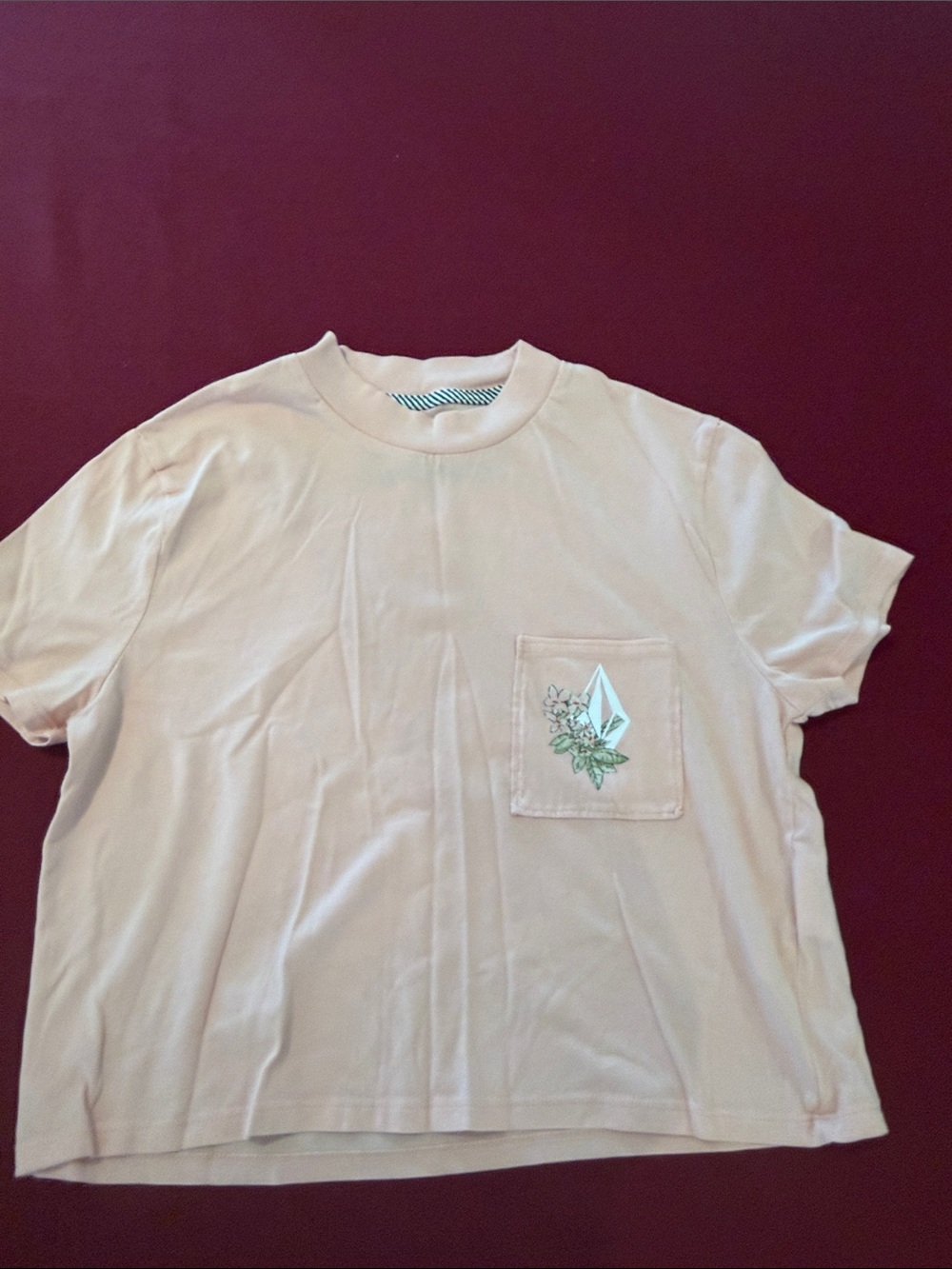 Volcom Beige Short Sleeve Pocket Tee with Floral Logo